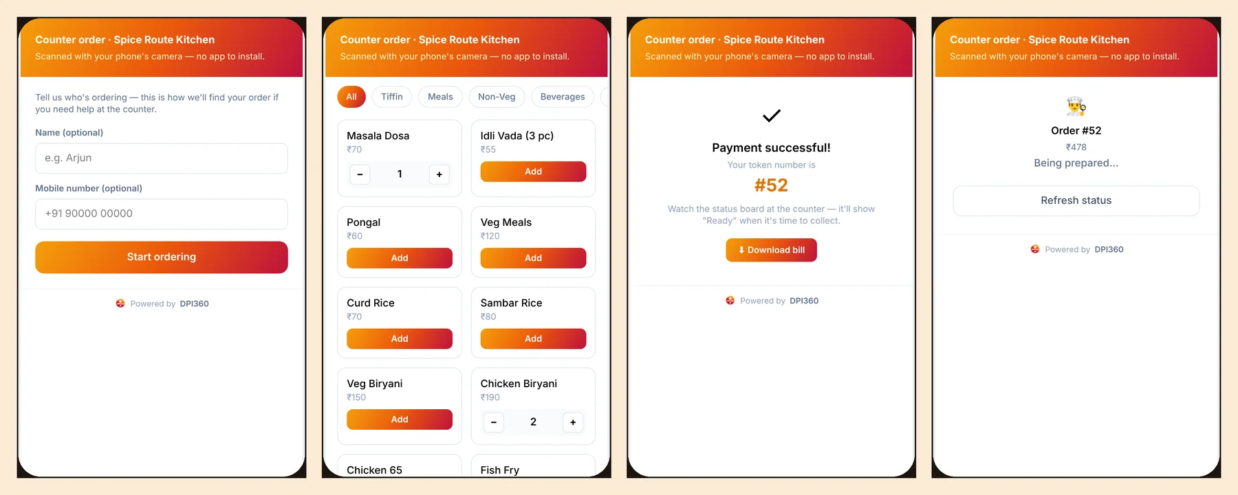Customer QR ordering